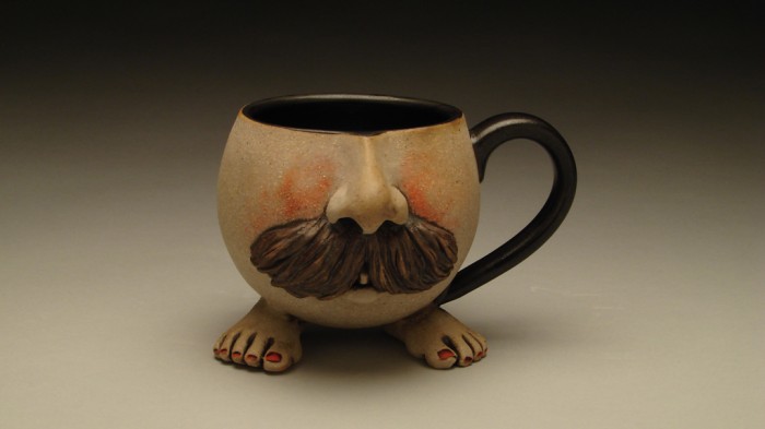 Megan Gulland, Monsieur Mustach, Glazed high-fire stoneware, velvet underglaze